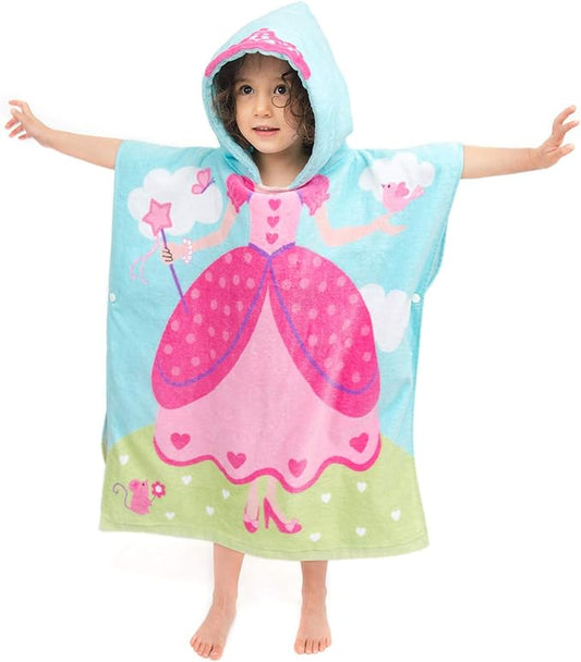 Hooded Bath Towels for Girls Kids Toddlers Children 2 to 6 Years Old Cotton Ultra Soft Absorbent Poncho Beach Towel for Pool Swim Pink Large Size 24"x 47" in Full-Length (Lovely Princess