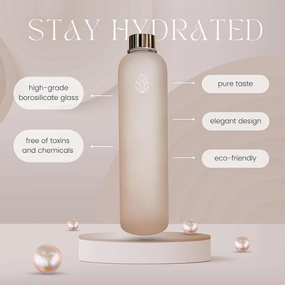 Frosted Glass Water Bottle 25.4oz (Peach/Rose Gold)