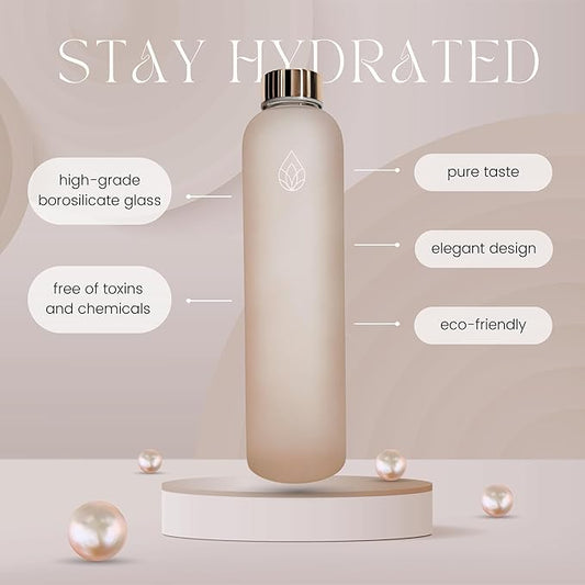 Frosted Glass Water Bottle 25.4oz (Peach/Rose Gold)