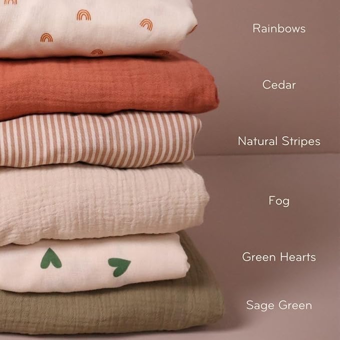 Denmark - Super Soft Muslin Mini Crib Sheets - 24'' x 38'' - 100% Organic Baby Crib Sheets for Boys and Girls (Green Hearts)