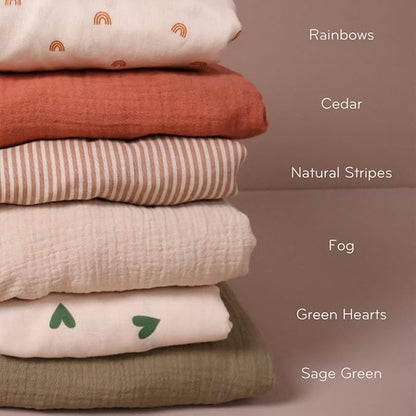 Denmark - Super Soft Muslin Mini Crib Sheets - 24'' x 38'' - 100% Organic Baby Crib Sheets for Boys and Girls (Green Hearts)
