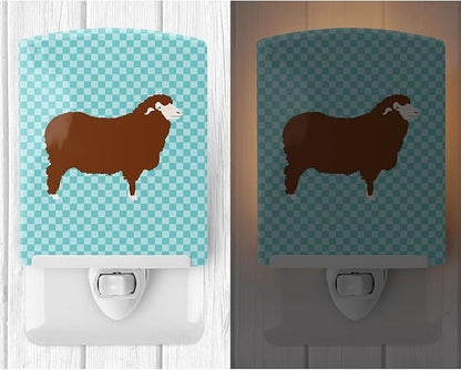 Caroline's Treasures BB8155CNL Merino Sheep Blue Check Ceramic Night Light Compact, UL-Certified, Ideal for Bedroom, Bathroom, Nursery, Hallway, Kitchen, 6x4x3, Multicolor