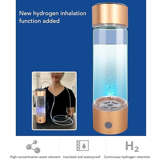 Hydrogen Water Bottle, 410ml Hydrogen Rich Water Generator with Nasal Inhalation Hose, Rechargeable Portable Glass Hydrogen Ionizer for Daily Fitness Drinking