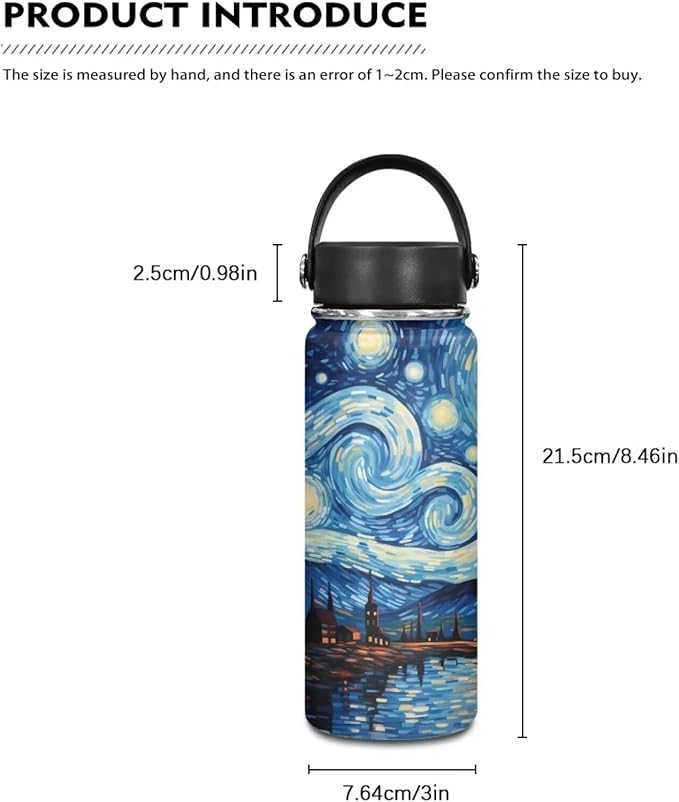 Starry Night Insulated Water Bottle for Hot Drink Wide Mouth Water Jug for Fitness, Gym and Outdoor Sports, Leak-proof,20 Oz