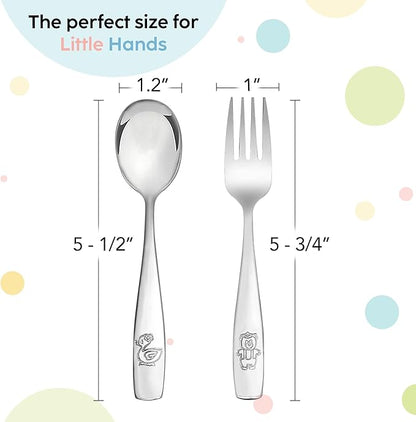 Kids Silverware Stainless Steel Set of 10 Toddler Utensils Forks and Spoons - Dishwasher Safe Kids Flatware Set Children's Safe Cutlery Set