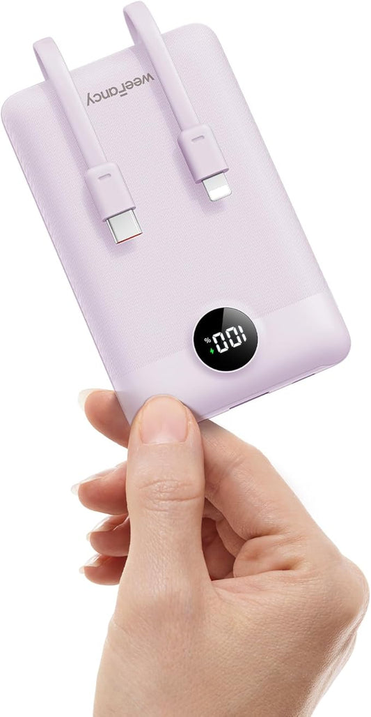 Mini Portable Charger for iPhone - 10000mAh Small PD 22.5W Fast Charging Power Bank with Built-in Cables - Travel Essentials USB C Slim Battery Pack Compatible with iPhone, Android, and More…