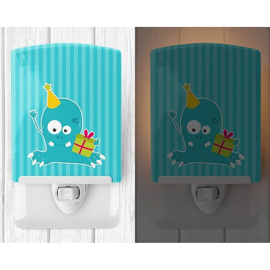 Caroline's Treasures BB8932CNL Birthday Monster Blue Ceramic Night Light Compact, UL-Certified, Ideal for Bedroom, Bathroom, Nursery, Hallway, Kitchen, 6x4x3, Multicolor