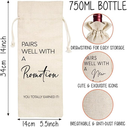 Qubereeree Pairs Well With A Promotion Wine Gift Bag, New Job Gifts for Congratulations to Colleague Boss Coworker Friends BFF, New Beginning Congratulations Job Promotion Gift Wine Bag-18