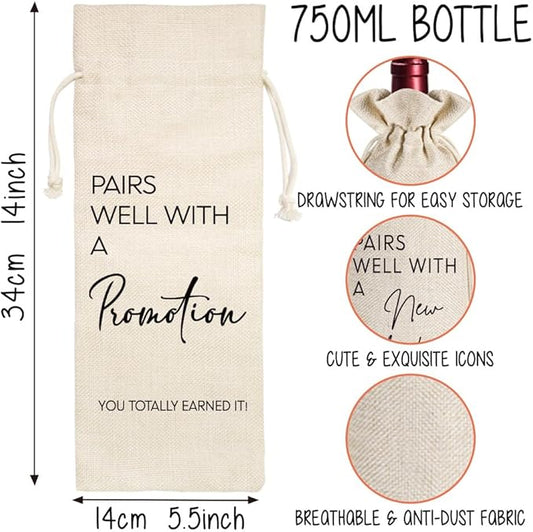 Qubereeree Pairs Well With A Promotion Wine Gift Bag, New Job Gifts for Congratulations to Colleague Boss Coworker Friends BFF, New Beginning Congratulations Job Promotion Gift Wine Bag-18
