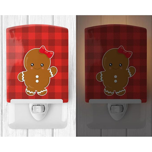 Caroline's Treasures BB8774CNL Christmas Gingerbread Girl Ceramic Night Light Compact, UL-Certified, Ideal for Bedroom, Bathroom, Nursery, Hallway, Kitchen, 6x4x3, Multicolor