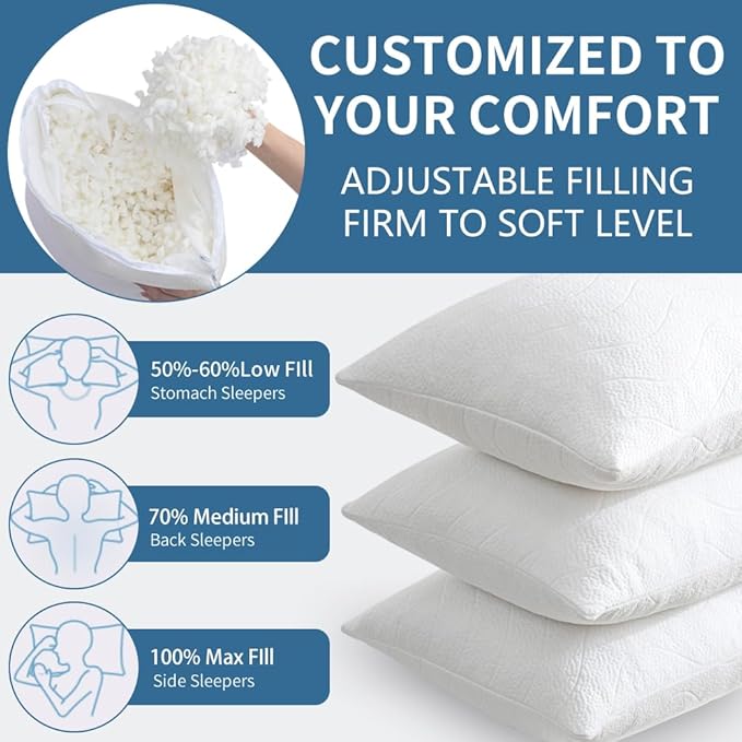 Memory Foam Pillows for Sleeping,Pillows Standard Size Set of 2 Adjustable Loft Bed Firm or Soft Pillows for Side, Back, Stomach, Hot Sleepers
