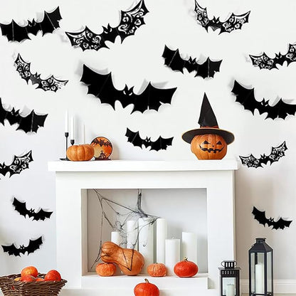 Halloween Wall Decoration Large Bat Stickers Decals Black Bats Wing Cutout Design Removable Bat Wall Decor for Wall Glass Mirror Living Room Home Kitchen Indoor Outdoor Halloween Decoration Clearance