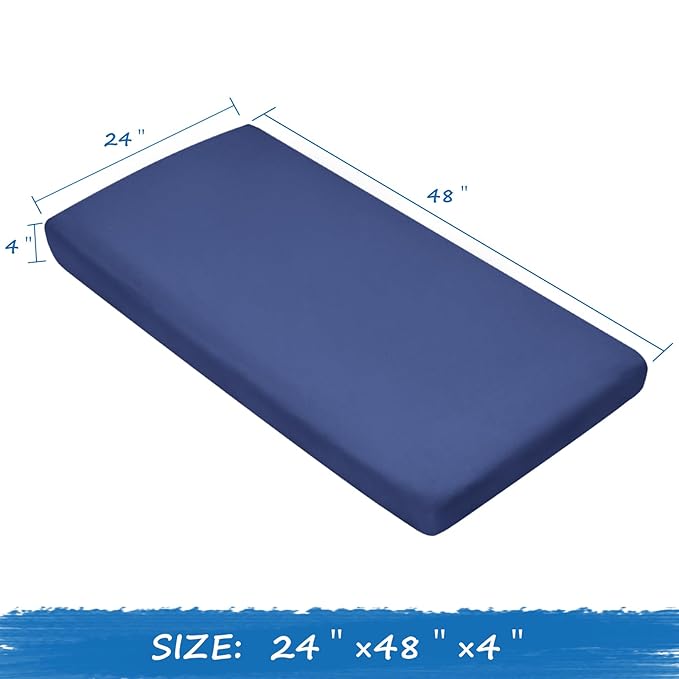 Nap Mat Sheet 2 Pack, 24" x 48" x 4" Fitted Elastic Corners Preschool Day Care Rest Nap Mat Cover, Soft & Breathable Baby Sheets for Regalo My Cot Portable Toddler Bed and Joovy Travel Cot, Navy