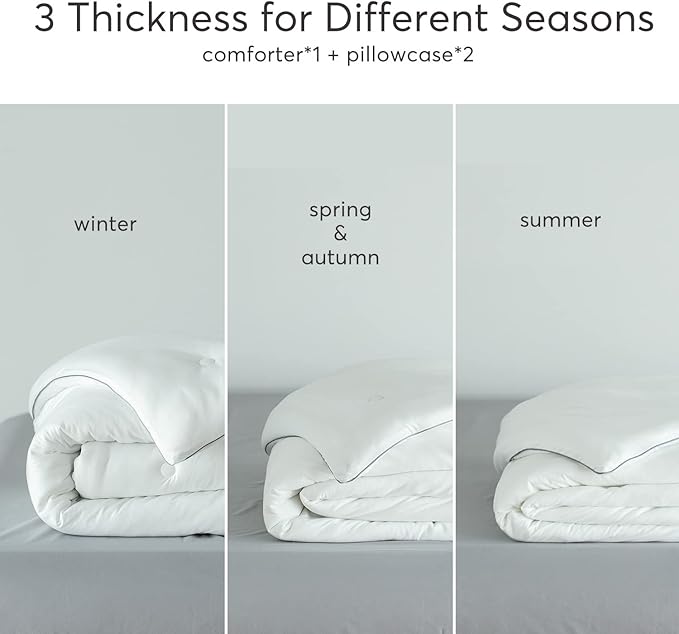 KASENTEX Super-Duper Ultra Soft Lightweight Jersey Knit King Comforter Set, Smooth White Comforter Bed Sets, 3 Piece Solid Breathable Bedding, Light Summer King Size - 2 Pillow Cases, 102x90in