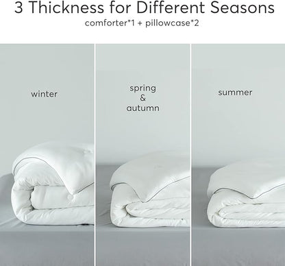 KASENTEX Super-Duper Ultra Soft Lightweight Jersey Knit King Comforter Set, Smooth White Comforter Bed Sets, 3 Piece Solid Breathable Bedding, Light Summer King Size - 2 Pillow Cases, 102x90in
