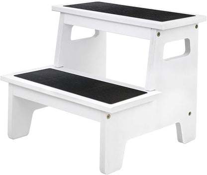 Kids Step Stools for Toddlers Bathroom Wood Toddler Step Stool Kitchen Counter Sink Baby Stepstools Bamboo Wooden Foot Bed Stool for Child Potty Training Toilet Stool Stepping Stool, White with Pads