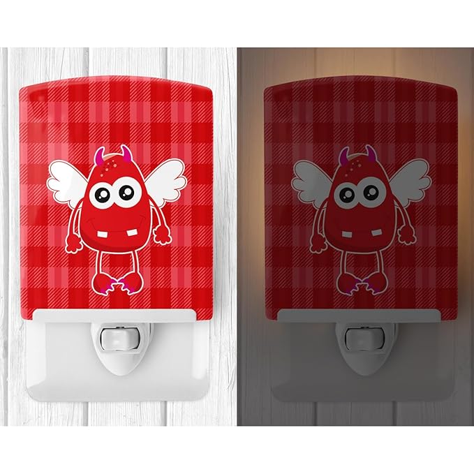 Caroline's Treasures BB9124CNL Cupid Monster Angel on Plaid #4 Ceramic Night Light Compact, UL-Certified, Ideal for Bedroom, Bathroom, Nursery, Hallway, Kitchen, 6x4x3, Multicolor