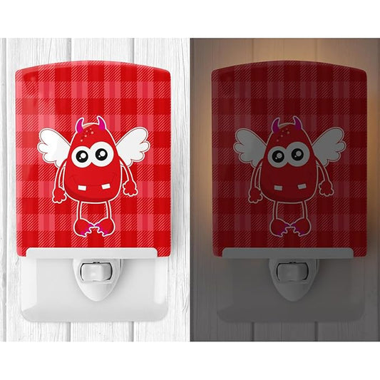 Caroline's Treasures BB9124CNL Cupid Monster Angel on Plaid #4 Ceramic Night Light Compact, UL-Certified, Ideal for Bedroom, Bathroom, Nursery, Hallway, Kitchen, 6x4x3, Multicolor