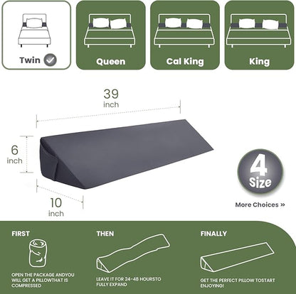Wedge Pillow Headboard, Ultimate Comfort Bed Wedge Pillow for Headboard, Relaxation Bed Gap Filler for Twin, Foam Pillow Wedge for Headboard Gap, Overall Bed Gap Filler. 2 Covers.