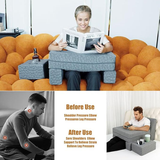Extra Large Reading & Gaming Pillow with Coaster,Adjustable Laptop Desk Pillow for Reading,Gaming,Working,Writing,Lap Desk,Arm Rest Pillow for Adult Playing Switch or Sitting in Bed,Floor,Sofa(Grey)