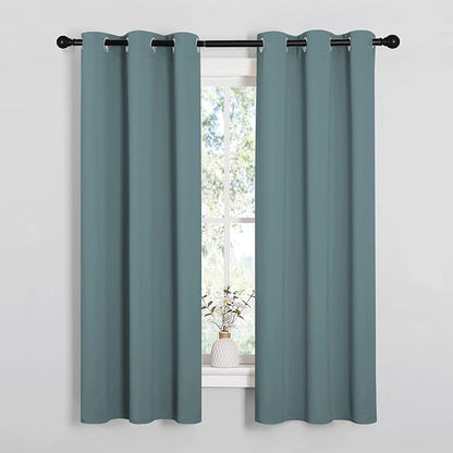 NICETOWN Modern Blackout Curtains Noise Reducing, Thermal Insulated and Privacy Room Darkening Drape Panels for Boy's Guest Room Door Small Short Window (Greyish Blue, 2 Panels, W34 x L63 -Inch)