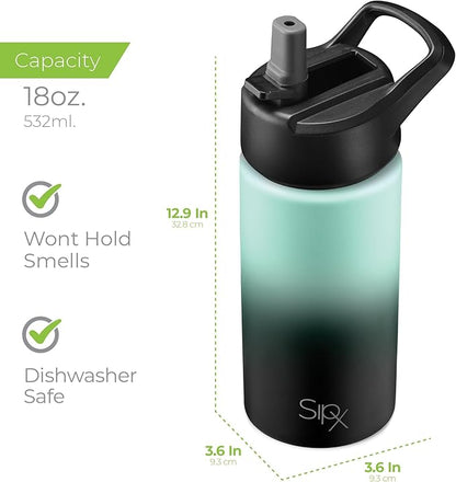 SipX™ Triple-Insulated Stainless Steel Water Bottle 18oz. With 3 Lids, BPA-Free Reusable Insulated Water Bottle Keeps Cold 24 Hours, Metal Water Bottle Made Of Sustainable Material For Hiking & Biking