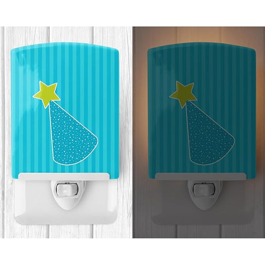 Caroline's Treasures BB8938CNL Birthday Hat Ceramic Night Light Compact, UL-Certified, Ideal for Bedroom, Bathroom, Nursery, Hallway, Kitchen, 6x4x3, Multicolor