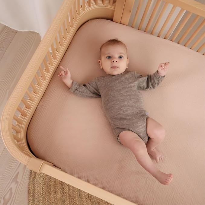 Denmark - Super Soft Muslin Mini Crib Sheets - 24'' x 38'' - 100% Organic Baby Crib Sheets for Boys and Girls - 2-Pack (Blush/Sage Green)