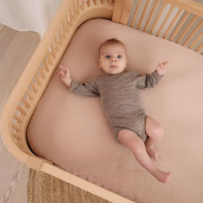 Denmark - Super Soft Muslin Mini Crib Sheets - 24'' x 38'' - 100% Organic Baby Crib Sheets for Boys and Girls - 2-Pack (Blush/Sage Green)