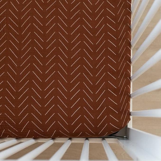 Rust Mudcloth Muslin Crib Sheet by Mebie Baby, Soft and Breathable Bed Sheets for Babies, Modern Neutral Bedding for Cribs, Standard Crib Mattress Fitted Sheet, Great for Boy or Girl Room or Nursery
