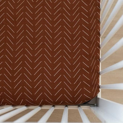 Rust Mudcloth Muslin Crib Sheet by Mebie Baby, Soft and Breathable Bed Sheets for Babies, Modern Neutral Bedding for Cribs, Standard Crib Mattress Fitted Sheet, Great for Boy or Girl Room or Nursery