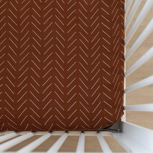 Rust Mudcloth Muslin Crib Sheet by Mebie Baby, Soft and Breathable Bed Sheets for Babies, Modern Neutral Bedding for Cribs, Standard Crib Mattress Fitted Sheet, Great for Boy or Girl Room or Nursery
