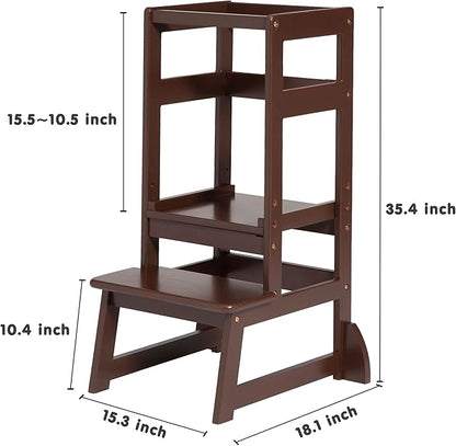 SDADI LT05E Mother's Helper Adjustable Height Kitchen Step Stool, Children Kids Toddlers Counter Level Learning Stool for Kitchen & Bathroom, Espresso