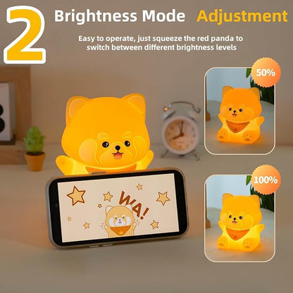 Red Panda Gift, Cute Red Panda Night Light for Kids, Squishy Silicone Lamp with Timer, Rechargeable Dimmable LED Portable Touch Baby Nursery Nightlight, Kawaii Room Decors, Christmas Gifts
