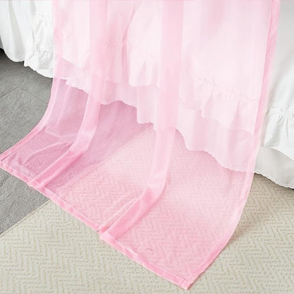 Akiky Canopy Bed Curtains with Light Princess Bed Canopy Scarf for Full/Queen Metal Bed Frame,Wood Frame Bed-2 Panel Sheer Curtain(Full/Queen,Pink)