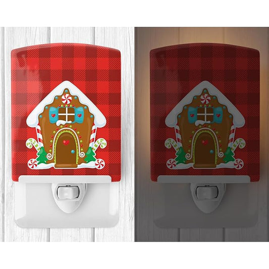 Caroline's Treasures BB8779CNL Christmas Gingerbread House Ceramic Night Light Compact, UL-Certified, Ideal for Bedroom, Bathroom, Nursery, Hallway, Kitchen, 6x4x3, Multicolor