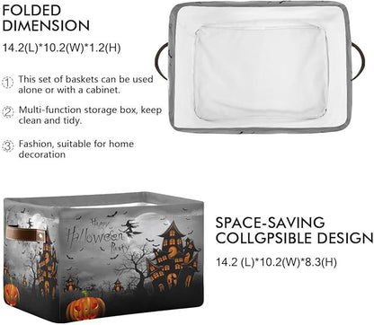 Halloween Spooky Witch Castle Storage Basket Fabric Kitchen Baskets Black Bat Ghost Pumpkin Open Home Storage Bins Boxes Foldable for Candy Toy Decorations Baskets 16×12×8 Inches