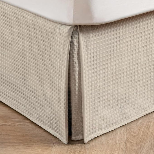 MIYE Pleated Waffle Weave Bed Skirt, Tailored Dust Ruffle 16 Inch Drop Easy Fit, Machine Washable (Cream, King - 16" Drop)