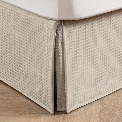 MIYE Pleated Waffle Weave Bed Skirt, Tailored Dust Ruffle 18 Inch Drop Easy Fit, Machine Washable (Cream, TwinXL - 18" Drop)