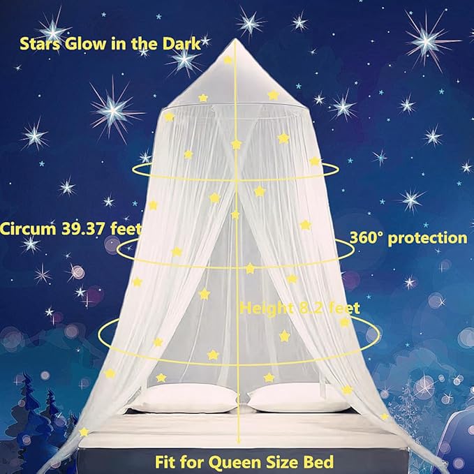 Eimilaly Stars Bed Canopy Glow in The Dark, Bed Canopy for Girls Mosquito Net, Princess Canopy for Girls Bed Room Decor, Blue