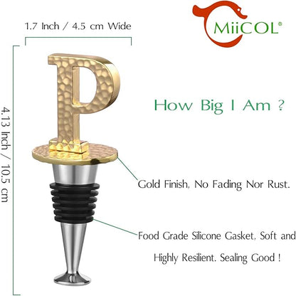 Miicol Wine Bottle Stopper, Prosecco Stopper, Gold Wine Stopper, Personalised Champagne Stopper, Initial Wine Stopper, Funny Prosecco Gift, Wine Lovers Gift, Kitchen Decor, Letter P