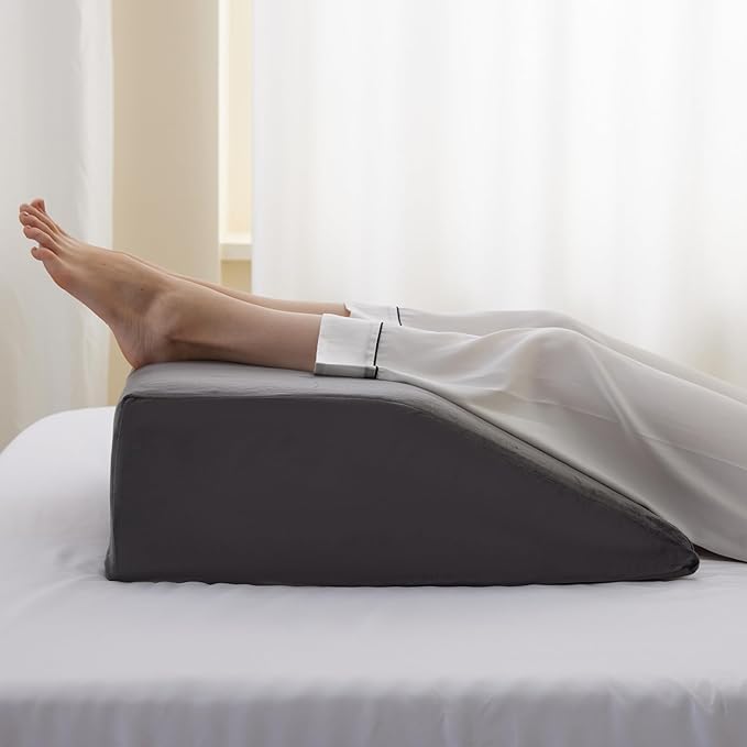 Leg Elevation Pillows, Leg Pillows for Sleeping, Cooling Gel Memory Foam Top, Wedge Pillow for Legs, Leg Wedges for Circulation, Swelling, After Surgery - Removable Cover (8 Inch, Grey)