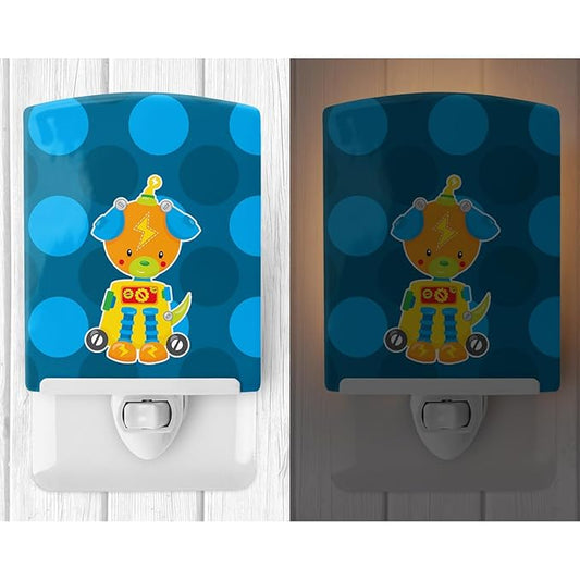 Caroline's Treasures BB9082CNL Robot Dog Ceramic Night Light Compact, UL-Certified, Ideal for Bedroom, Bathroom, Nursery, Hallway, Kitchen, 6x4x3, Multicolor