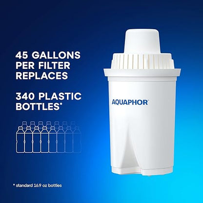 AQUAPHOR Ideal 7-Cup Water Filter Pitcher - White with 3 x B15 Filters - Fits in The Fridge Door - Reduces Limescale and Chlorine - Ideal for Seven Cups
