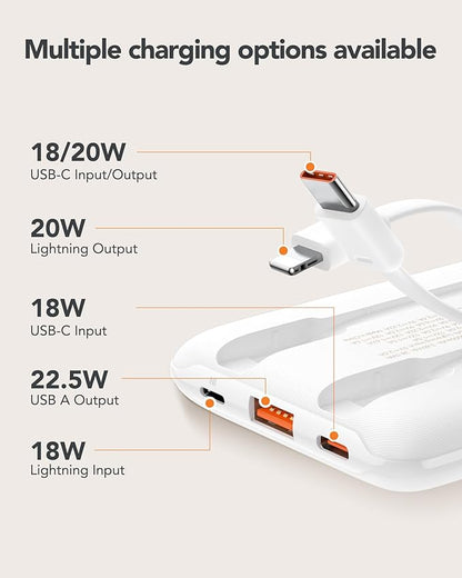 Mini Portable Charger for iPhone - 10000mAh Small PD 22.5W Fast Charging Power Bank with Built-in Cables - Travel Essentials USB C Slim Battery Pack Compatible with iPhone, Android, and More…