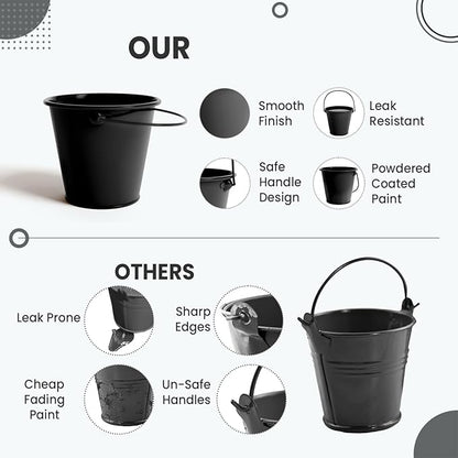 Small Metal Buckets with Handle 6 Pcs – Galvanized Bucket Leak Proof & Rust Resistant 20 fl oz Capacity - Best for Party Décor, Organizing & Decorating Classrooms (Black, Small 4.3" Top)