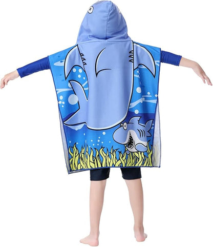 Soft Hooded Beach Towel for Kids, Toddlers Bath/Pool/Swim Poncho Cover-ups Swimwear (BLUE SHARK)
