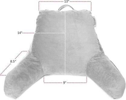 Nestl Reading Pillow for Kids, Small Bed Pillow, Back Pillow for Sitting in Bed, Memory Foam Chair Pillow, Reading & Bed Rest Pillows, Light Grey Back Pillow for Bed, Arm Pillow with Pockets