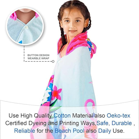 VOOVA & MOVAS Flamingo Hooded Towels for Girls Age 3-10, Soft | Thick |100% Cotton | Absorbent Wrap Towel, Perfect for Beach, Pool, Bath, Swim, Tropical Flamingo