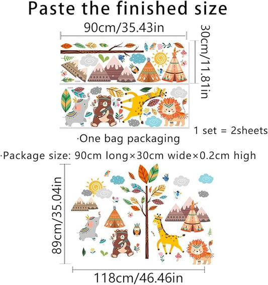 Jungle Animals Nursery Wall Decals for Kids Room Decor, Baby Nursery Wall Sticker Set of 2